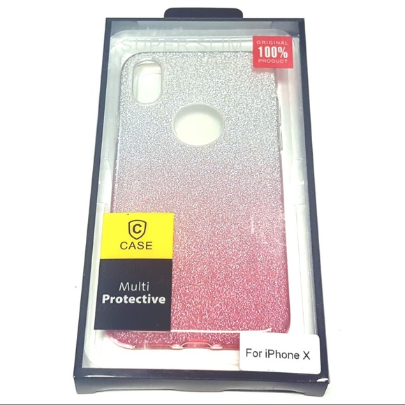iPhone X Case - 2 Tone Sparkle Pink & Silver - Picture 6 of 6
